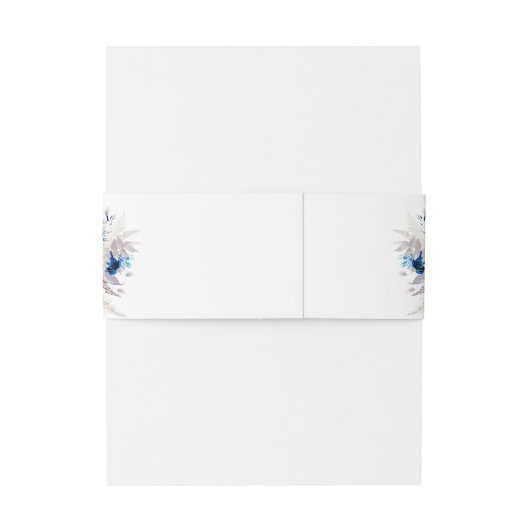 青エレガントと白の花の書道結婚の 招待状ベリーバンド (裏面例)