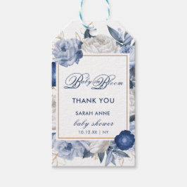 青エレガントと白の花の赤ちゃんシャワー ギフトタグ