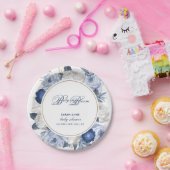 青エレガントと白の花の赤ちゃんシャワー ペーパープレート (パーティー)