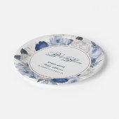 青エレガントと白の花の赤ちゃんシャワー ペーパープレート (アングル)