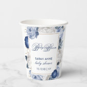 青エレガントと白の花の赤ちゃんシャワー 紙コップ (裏面)