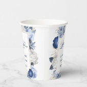 青エレガントと白の花の赤ちゃんシャワー 紙コップ (右)