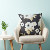 青エレガントと白の花柄 クッション (椅子)