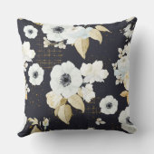 青エレガントと白の花柄 クッション (裏面)