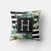 青エレガントと白の花（モノグラム） クッション (裏面)