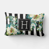 青エレガントと白の花（モノグラム） ランバークッション (裏面)