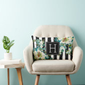 青エレガントと白の花（モノグラム） ランバークッション (椅子)