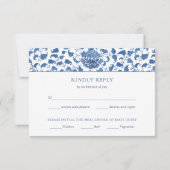 青エレガントと白の食事オプション結婚式RSVP 出欠カード (裏面)
