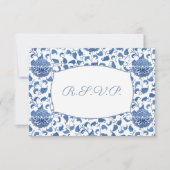 青エレガントと白の食事オプション結婚式RSVP 出欠カード (正面)