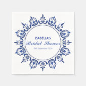 青エレガントと白のChinoiserieアンティークパターン スタンダードカクテルナプキン (正面)