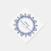 青エレガントと白のChinoiserieアンティークパターン スタンダードカクテルナプキン (角)