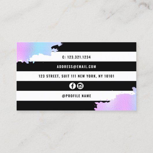 青エレガントと紫のシザースヘアスタイリスト 名刺 (裏面)