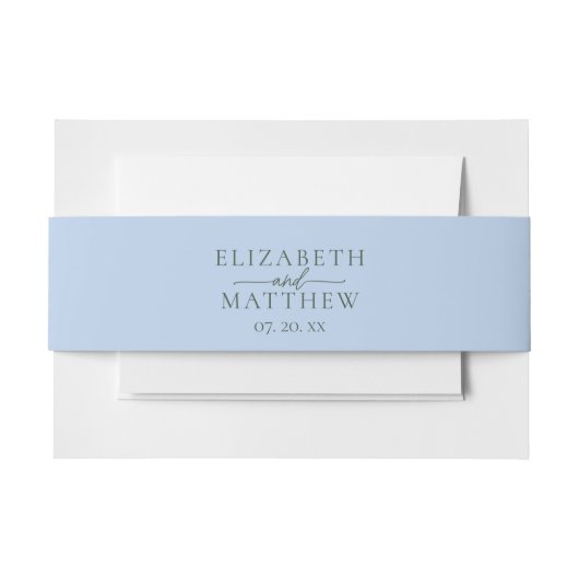 青エレガントと緑の書道台本結婚の 招待状ベリーバンド (正面例)