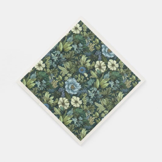 青エレガントと緑の野ビクトリアン花模様 スタンダードランチョンナプキン (角)