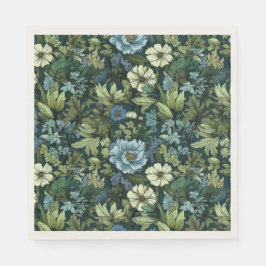 青エレガントと緑の野ビクトリアン花模様 スタンダードランチョンナプキン