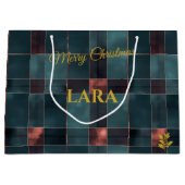 青エレガントと赤の格子模様のクリスマスカスタム ラージペーパーバッグ (正面)