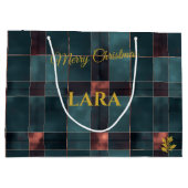 青エレガントと赤の格子模様のクリスマスカスタム ラージペーパーバッグ (裏面)