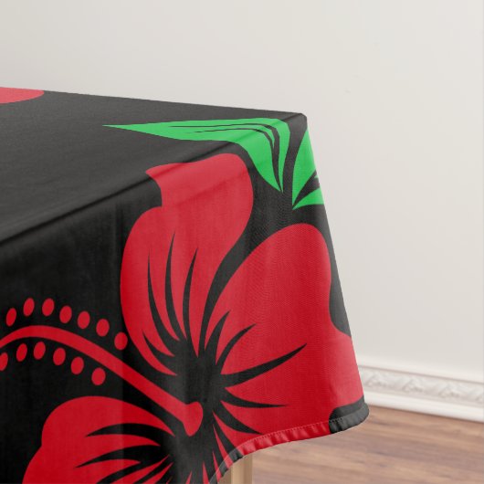 青エレガントと赤の熱帯花柄 | テーブルクロス (インサイチュ)
