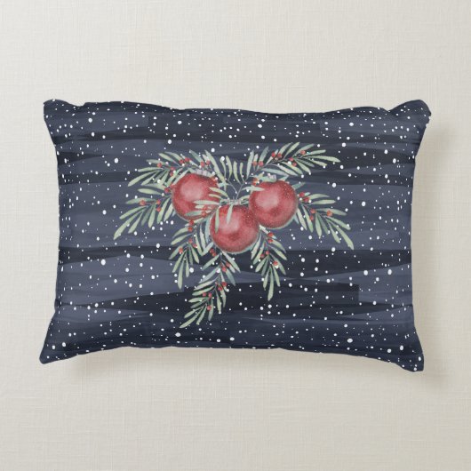 青エレガントと赤の雪の植物性クリスマス アクセントクッション (裏面)