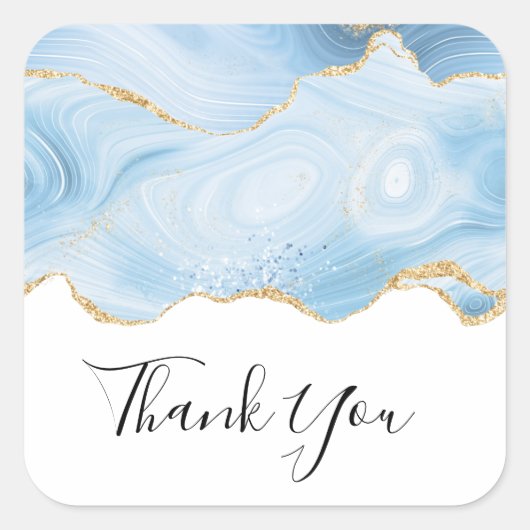 青エレガントと金ゴールドが再び縁ど感謝 スクエアシール (正面)