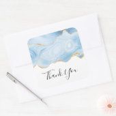 青エレガントと金ゴールドが再び縁ど感謝 スクエアシール (封筒)