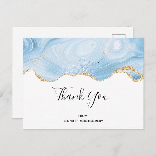 青エレガントと金ゴールドが再び縁ど感謝 ポストカード (正面/裏面)