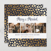 青エレガントと金ゴールドとメリークリ結婚したスマス シーズンカード (正面/裏面)