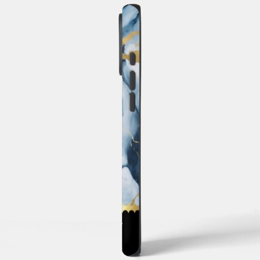 青エレガントと金ゴールドのアクセントを持つ大理石デザイン Case-Mate iPhoneケース (裏面 / 左)