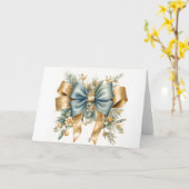 青エレガントと金ゴールドのクリスマスカード カード (黄色い花)