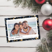 青エレガントと金ゴールドのクリスマス離れ写真 シーズンカード