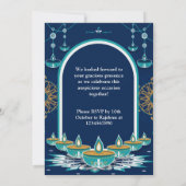 青エレガントと金ゴールドのディワリフェスティバルのライト 招待状 (裏面)