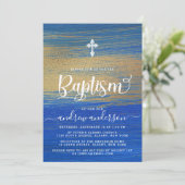 青エレガントと金ゴールドのバプテスマ 招待状 (スタンド正面)