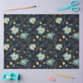 青エレガントと金ゴールドのフローラクリスマスデクページ 薄葉紙 (クラフト)