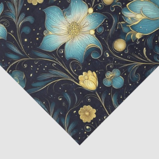 青エレガントと金ゴールドのフローラクリスマスデクページ 薄葉紙 (詳細)