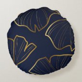 青エレガントと金ゴールドのフローラ ラウンドクッション (裏面)