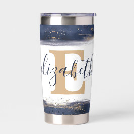 青エレガントと金ゴールドのブラシパーソナライズされたック 保温保冷タンブラー