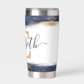 青エレガントと金ゴールドのブラシパーソナライズされたック 保温保冷タンブラー (背面)