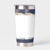 青エレガントと金ゴールドのブラシパーソナライズされたック 保温保冷タンブラー (右面)