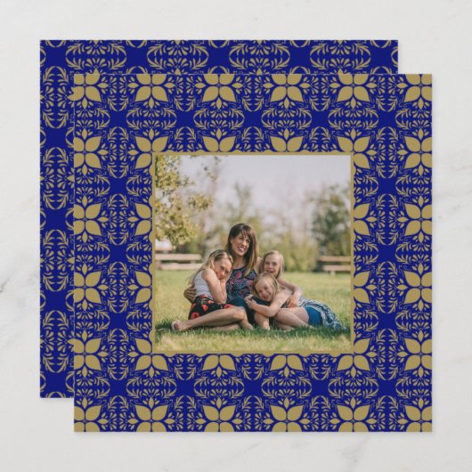 青エレガントと金ゴールドの写真 シーズンカード (正面/裏面)