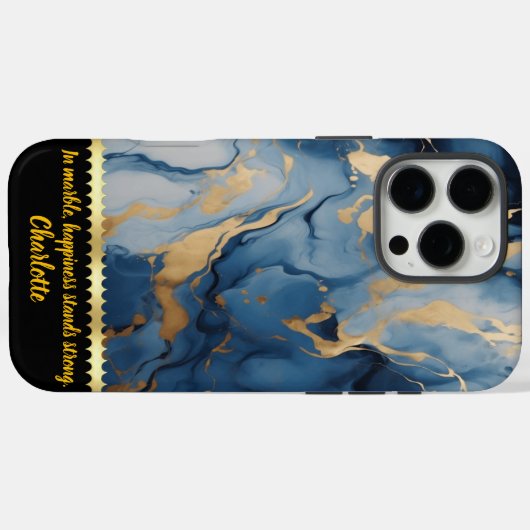 青エレガントと金ゴールドの大理石のデザインアート Case-Mate iPhoneケース (裏面 (横))