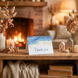 青エレガントと金ゴールドの水彩ありがとう