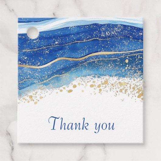 青エレガントと金ゴールドの水彩ありがとう フェイバータグ (正面)