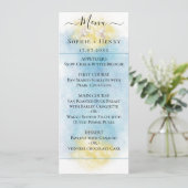 青エレガントと金ゴールドの結婚白い鳩メニューカード メニュー (スタンド正面)