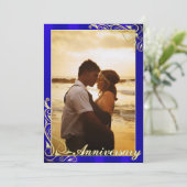 青エレガントと金ゴールドの記念撮影 招待状 (スタンド正面)