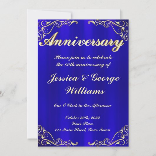 青エレガントと金ゴールドの記念撮影 招待状 (裏面)