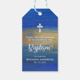 青エレガントと金ゴールドバプテスマ ギフトタグ