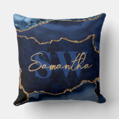 青エレガントと金ゴールドフェイクグリッター大理石瑪瑙 クッション (裏面)
