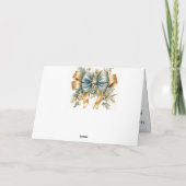 青エレガントと金ゴールド冬の鳥デザイン カード (裏面)