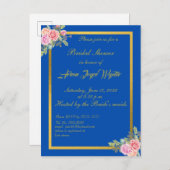 青エレガントと金ゴールド招待状 インビテーションポストカード (正面/裏面)