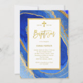 青エレガントと金ゴールド | バプテスマ 招待状 (正面)